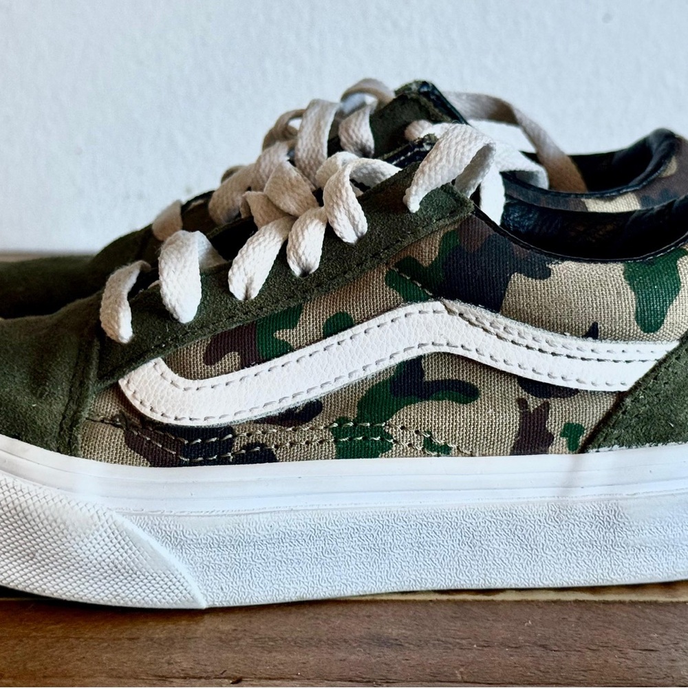 Vans Kids Camo Sneakers in Green and White